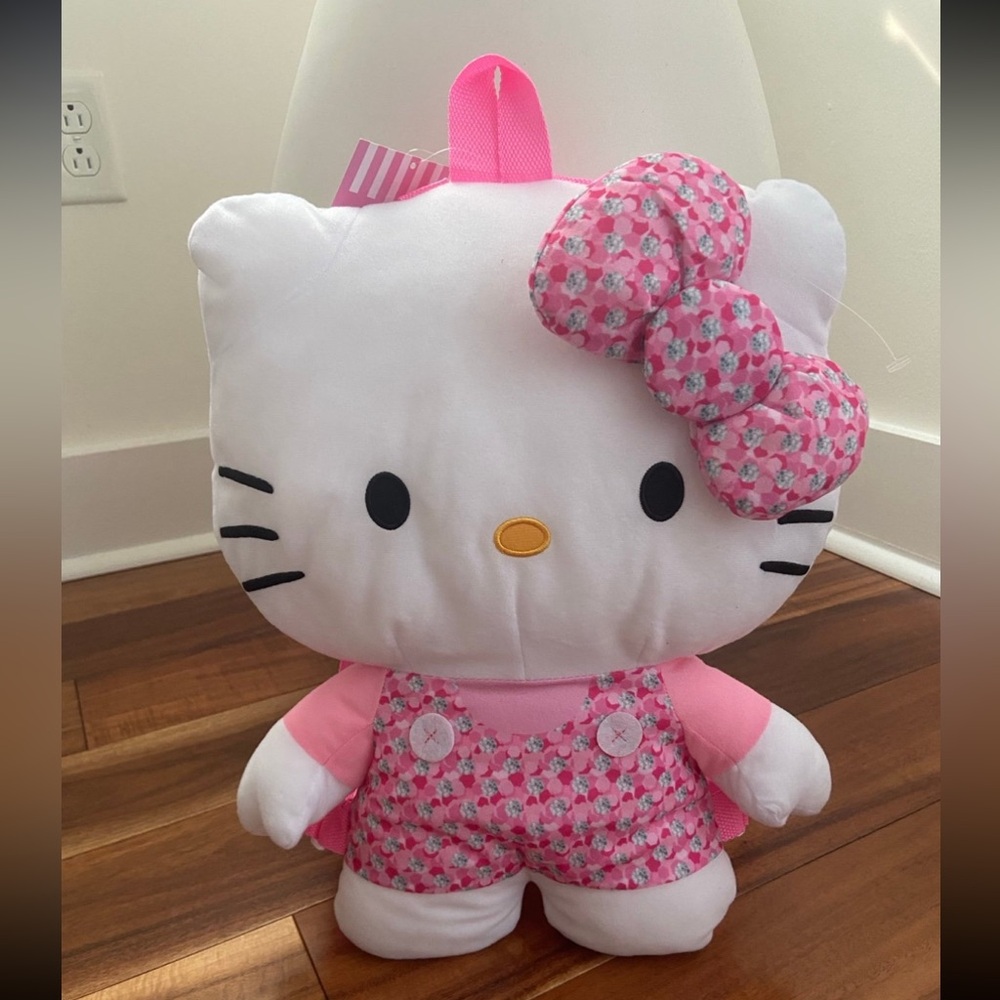 Hello Kitty Sanrio Plush Backpack approx 18” NWT Pink Silver Gem Pattern
